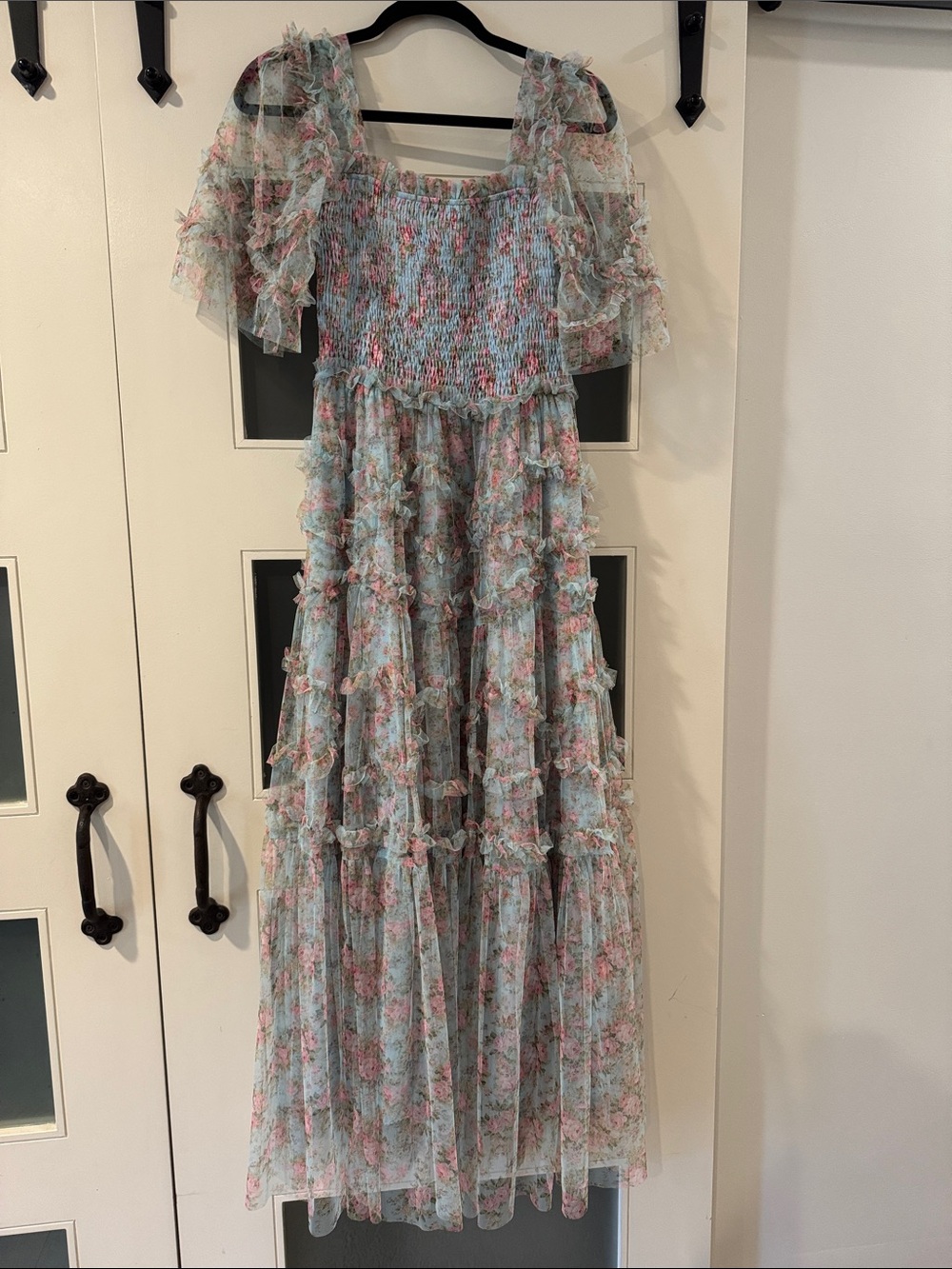 BEULAH Floral Blue Ruffle Tiered Dress